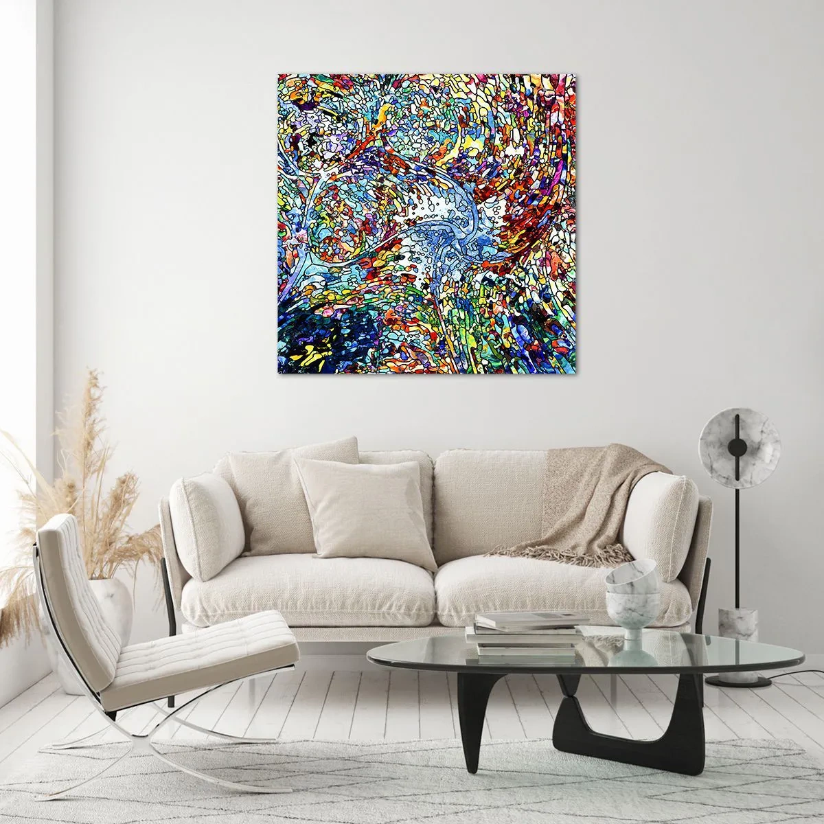 Billede på glas - Dråbe af farvet glas - 50x50 cm