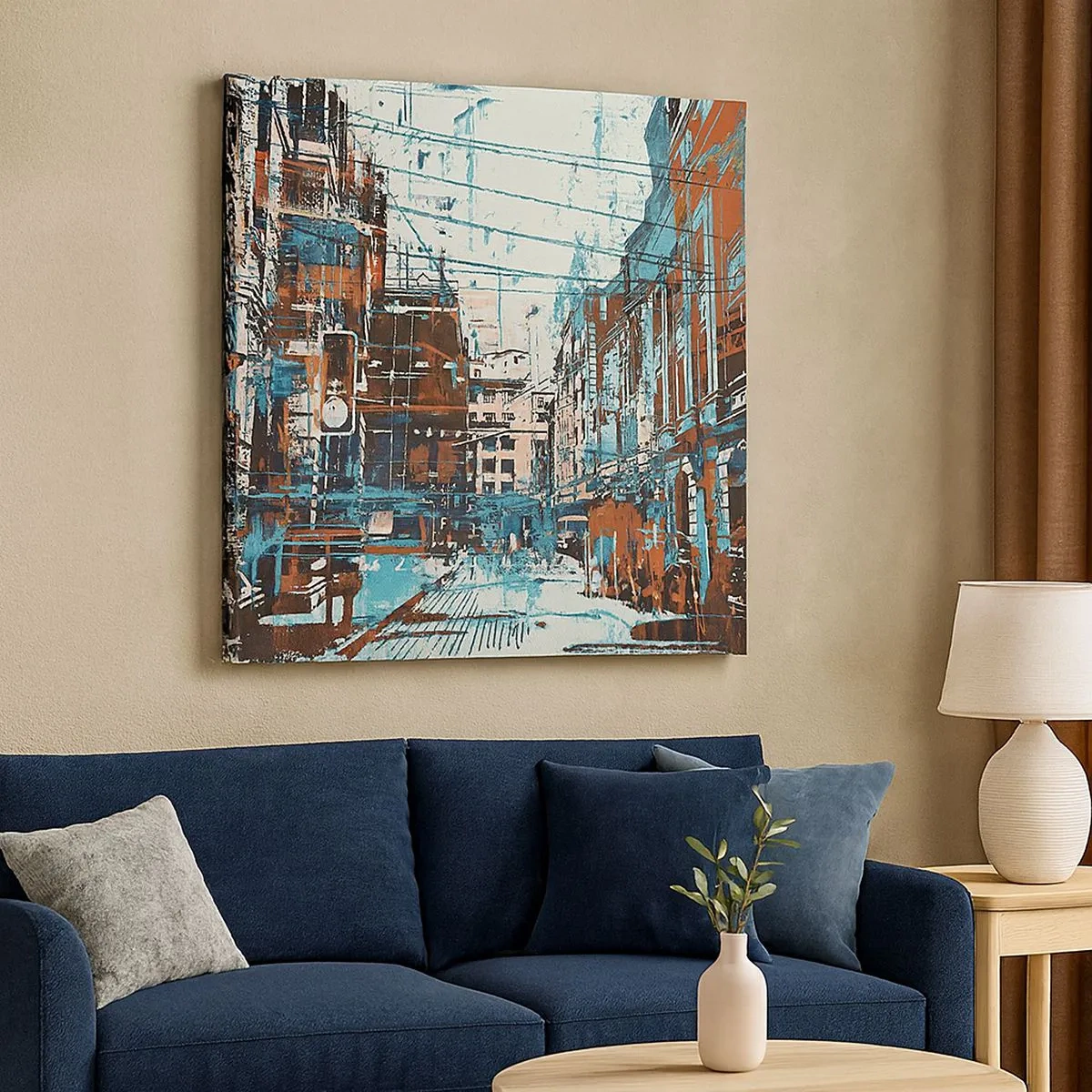 Lærredstryk - Billede på lærred - Et afmærket byspor - 30x30 cm