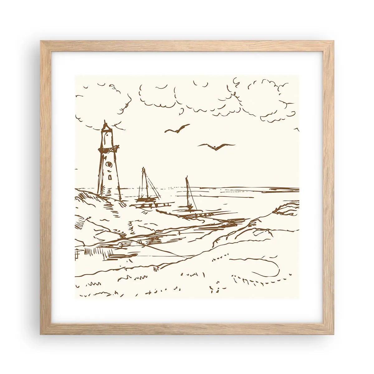 Plakat i ramme af lyst egetræ - Oversigt over sommerminder - 40x40 cm