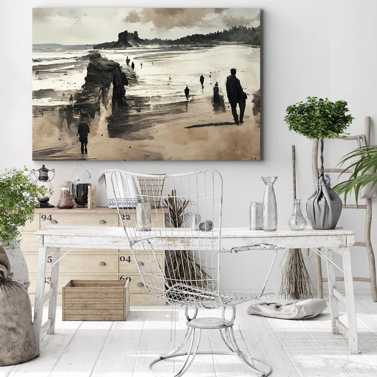 Lærredstryk - Billede på lærred - Strandvandrere i et fredeligt landskab - 70x50cm - Indkaldt - Moderne vægdekoration til stue og soveværelse ARTTOR