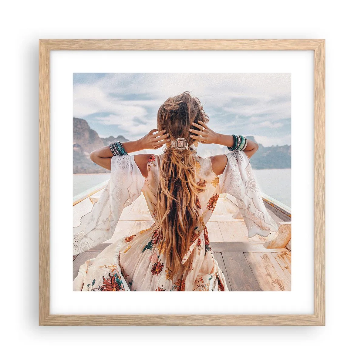 Plakat i ramme af lyst egetræ - På vej mod lykken - 40x40 cm