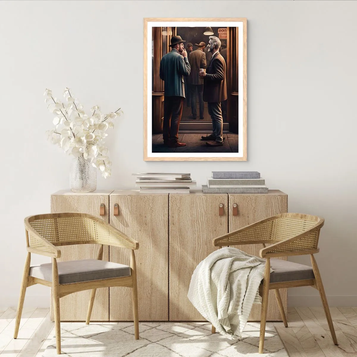 Plakat i ramme af lyst egetræ - Et godt øjeblik på dagen - 50x70 cm