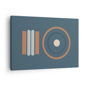 Lærredstryk - Billede på lærred - En geometrisk komposition med cirkler og rektangler i dæmpede farver. - 70x50cm - Essensen af tingene - Moderne vægdekoration til stue og soveværelse ARTTOR