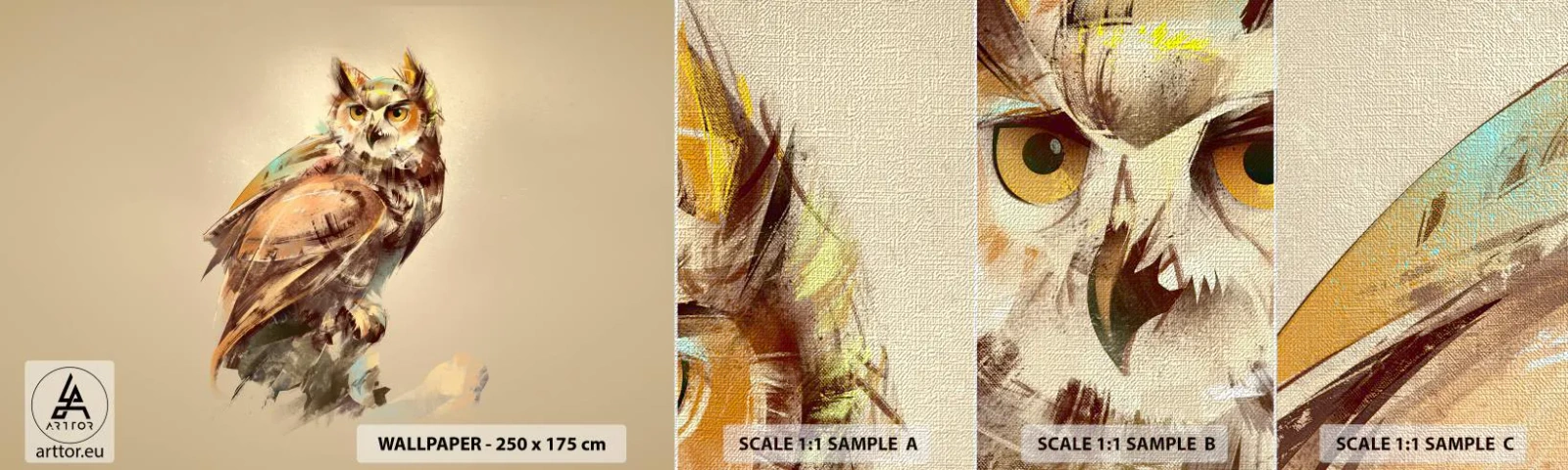 Prøve Fototapet Premium Canvas - Den klogeste ugle - bekræfter egetræet - Ugle, Fugl, Abstraktion - 100x30 cm