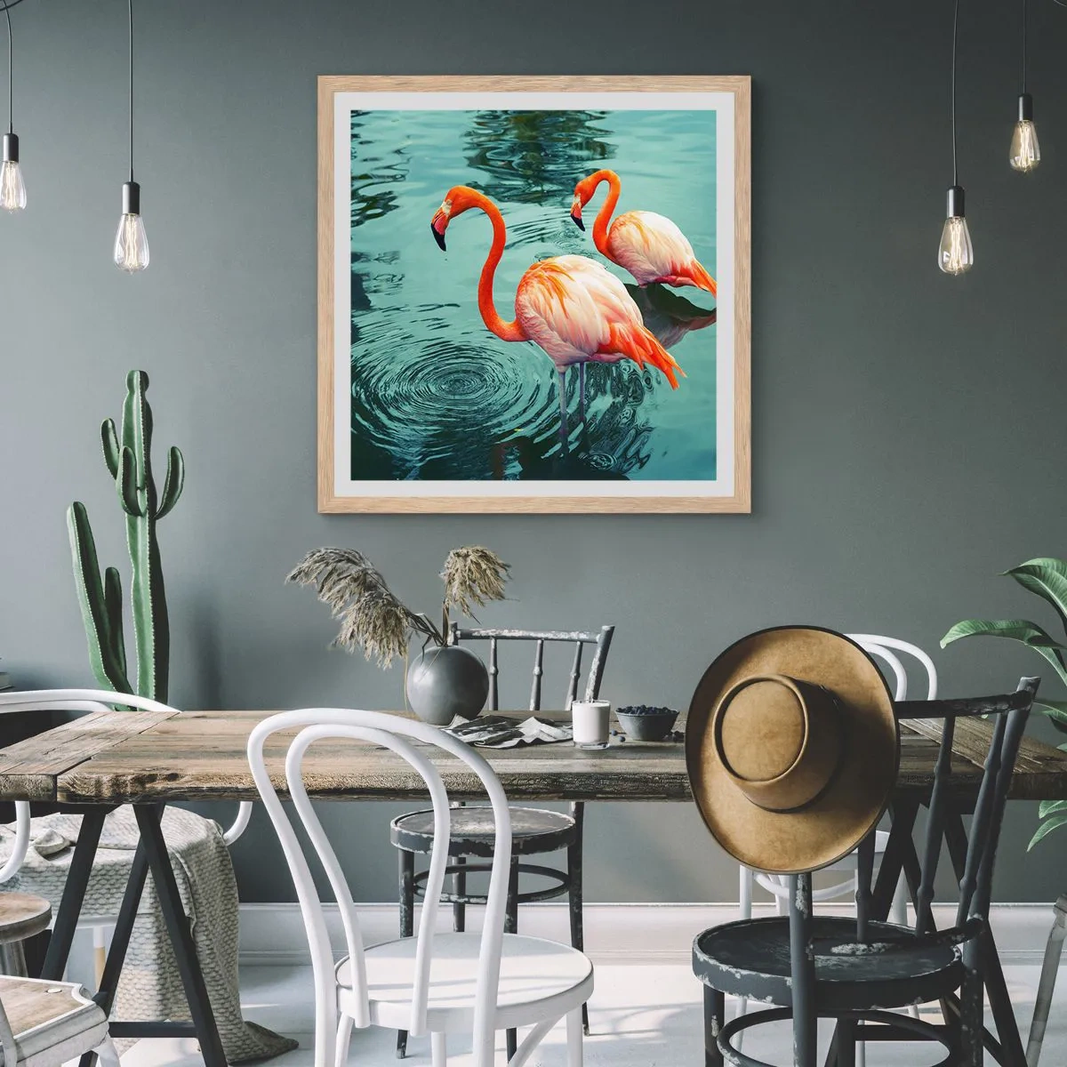 Plakat i ramme af lyst egetræ - Vi er nu på mode - 60x60 cm