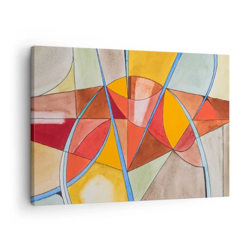 Lærredstryk - Billede på lærred - En abstrakt komposition i levende geometriske farver. - 70x50cm - Karrusel, karrusel af drømme - Moderne vægdekoration til stue og soveværelse ARTTOR
