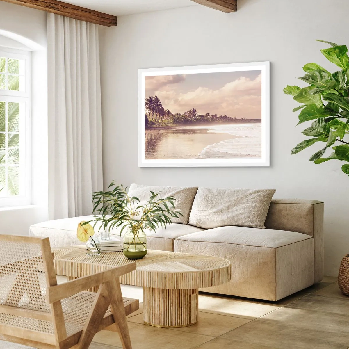 Plakat i hvid ramme - Kærtegner bølgerne - 91x61 cm