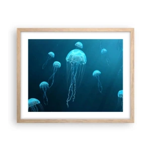 Plakat i ramme af lyst egetræ - Havets dans - 50x40 cm