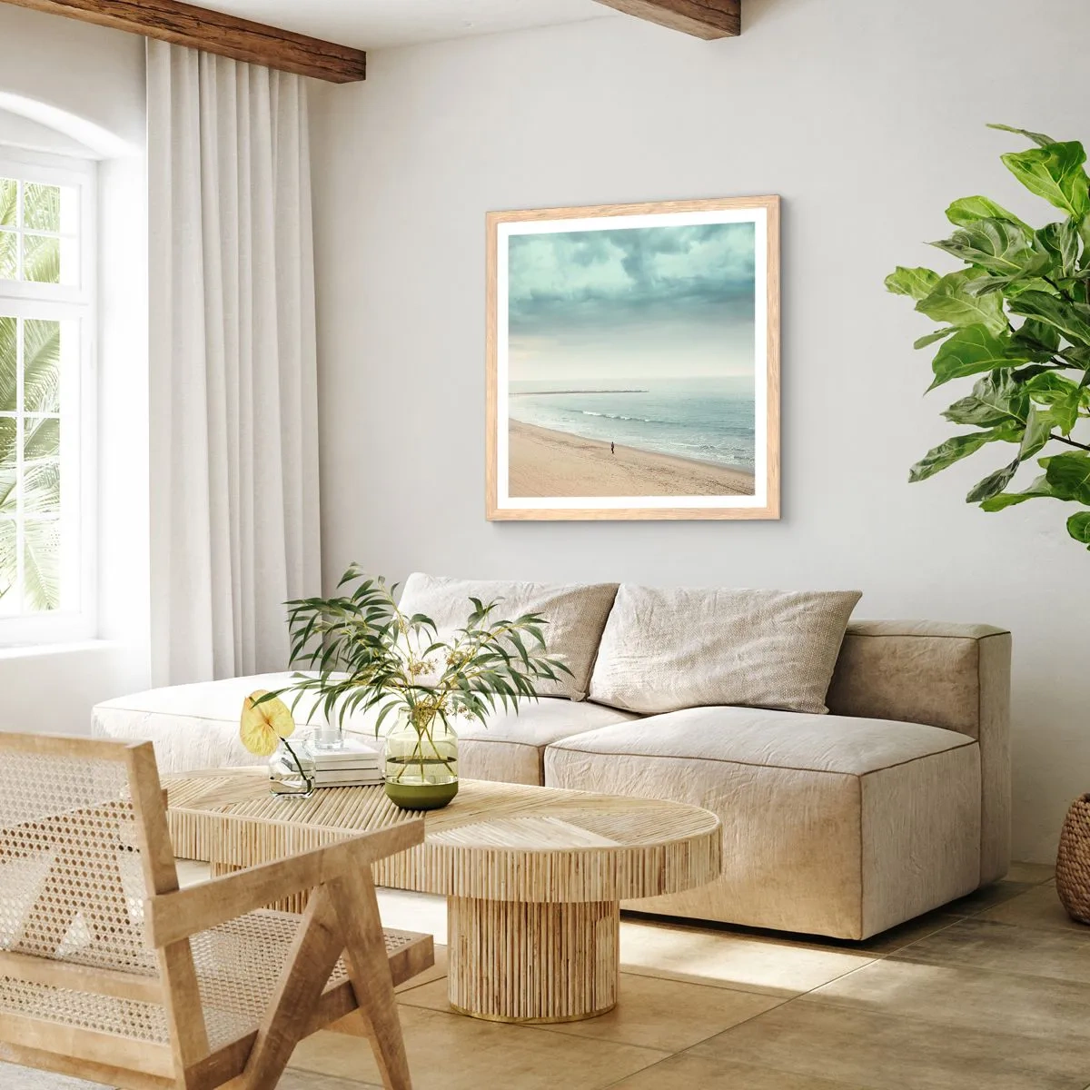 Plakat i ramme af lyst egetræ - På jagt efter fred - 40x40 cm