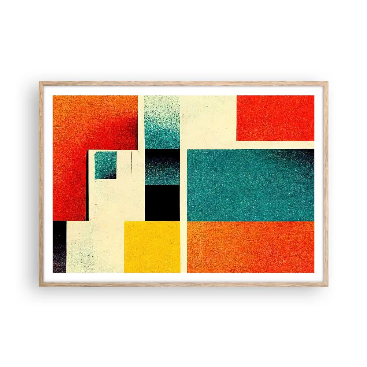 Plakat i ramme af lyst egetræ - Geometrisk abstraktion - god energi - 100x70 cm