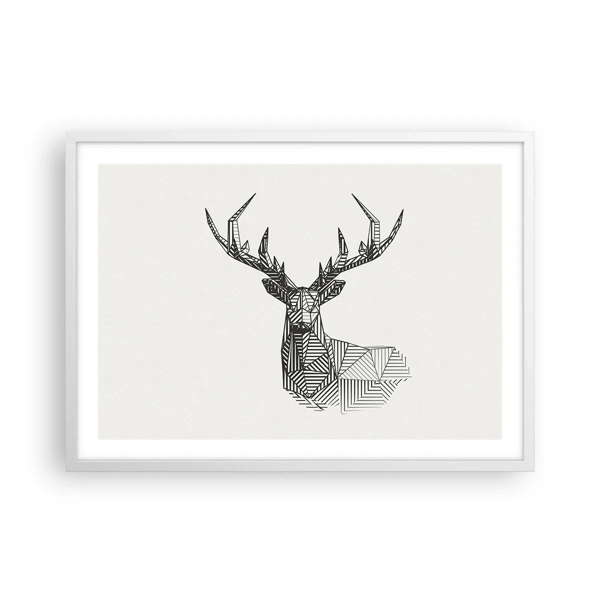 Plakat i hvid ramme - Hjorte i kubistisk stil - 70x50 cm