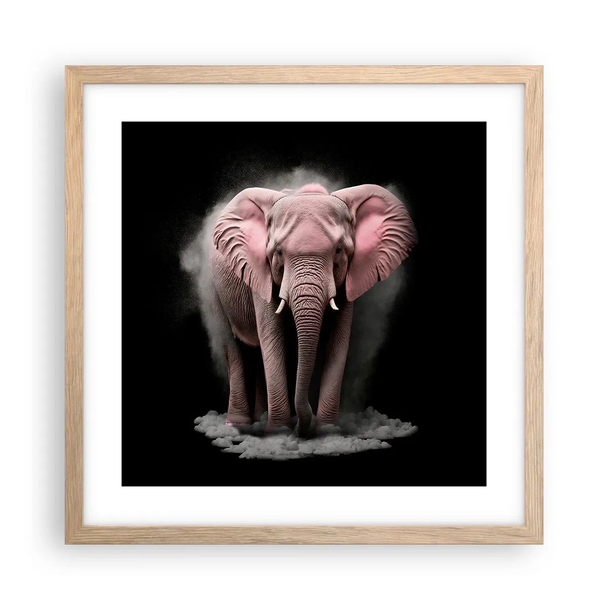 Plakat i ramme af lyst egetræ - Tænk ikke på en lyserød elefant! - 40x40 cm