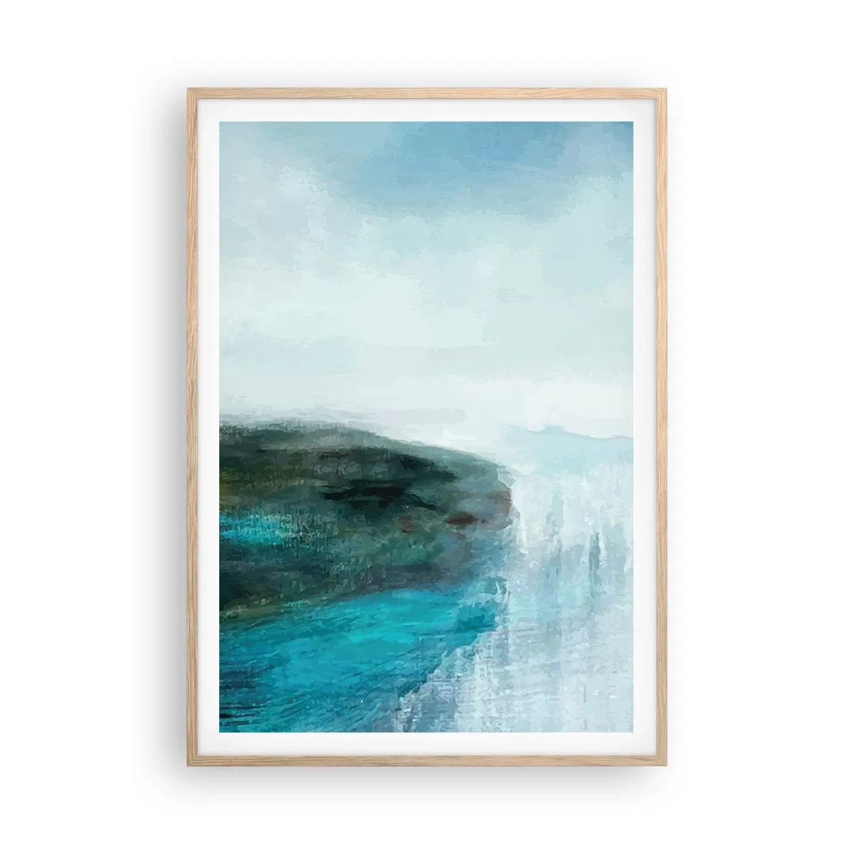 Plakat i ramme af lyst egetræ - Marin abstraktion - 70x100 cm