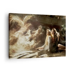 Lærredstryk - Billede på lærred - To kvinder i magiske omgivelser med æteriske lyseffekter. - 70x50cm - Og der skete poesi - Moderne vægdekoration til stue og soveværelse ARTTOR