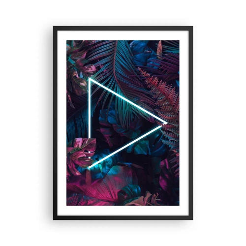 Plakat i sort ramme - En neontrekant mod en baggrund af mørk tropisk vegetation. - 50x70cm - Have i disco-stil - Moderne vægdekoration til stue og soveværelse ARTTOR