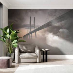 Fototapet Premium Canvas - På en flod, der ikke eksisterer - Landskab, Bro, Arkitektur - 200x140 cm