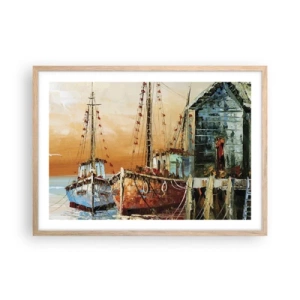 Plakat i ramme af lyst egetræ - Fredelig tilbagevenden - 70x50 cm
