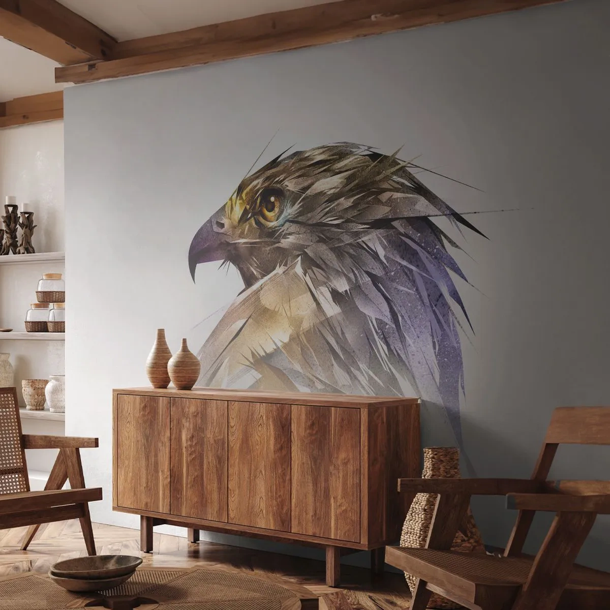 Fototapet Premium Canvas - Portræt af en kriger - Abstraktion, Ørn, Fugl - 350x256 cm