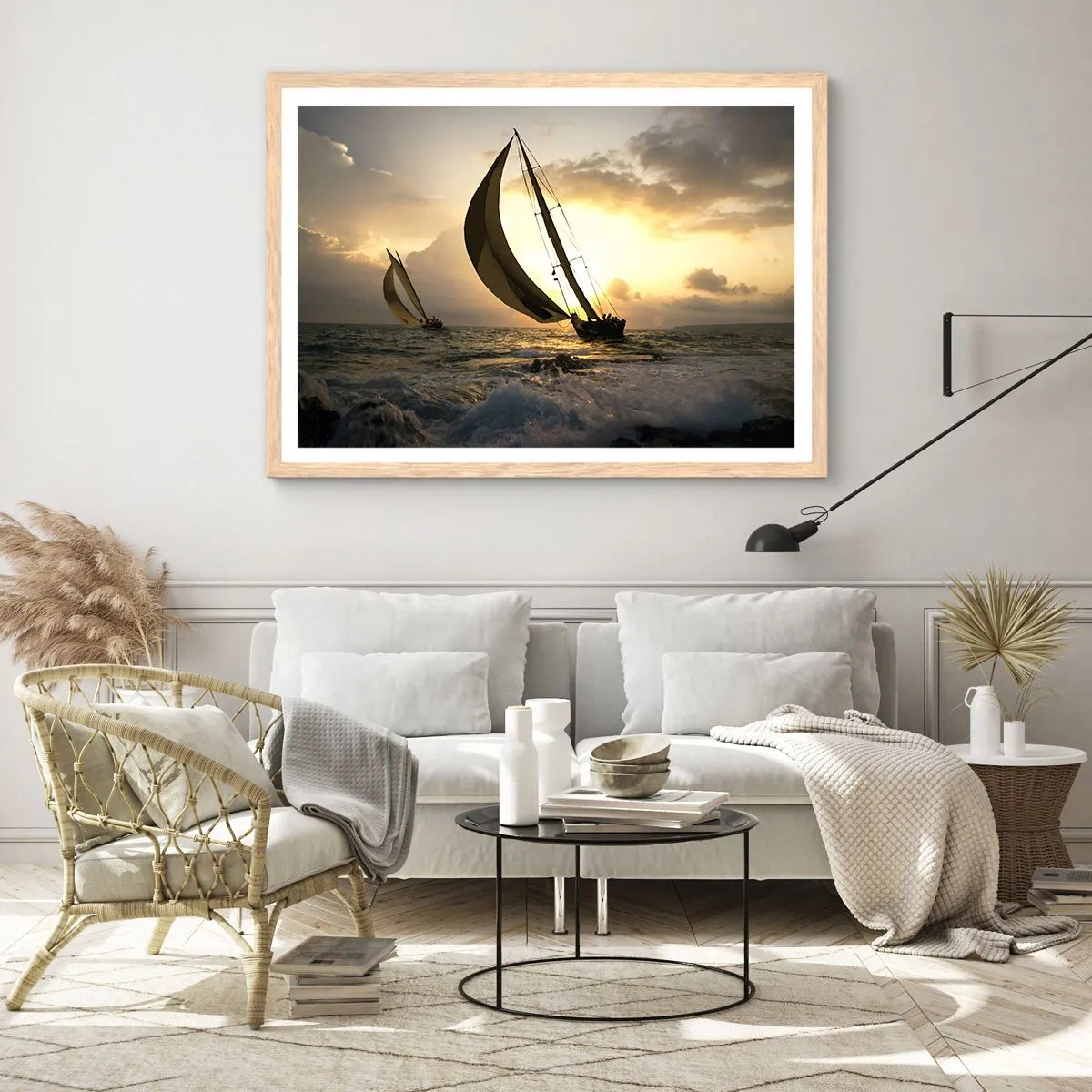 Plakat i ramme af lyst egetræ - I medvind og modvind - 91x61 cm