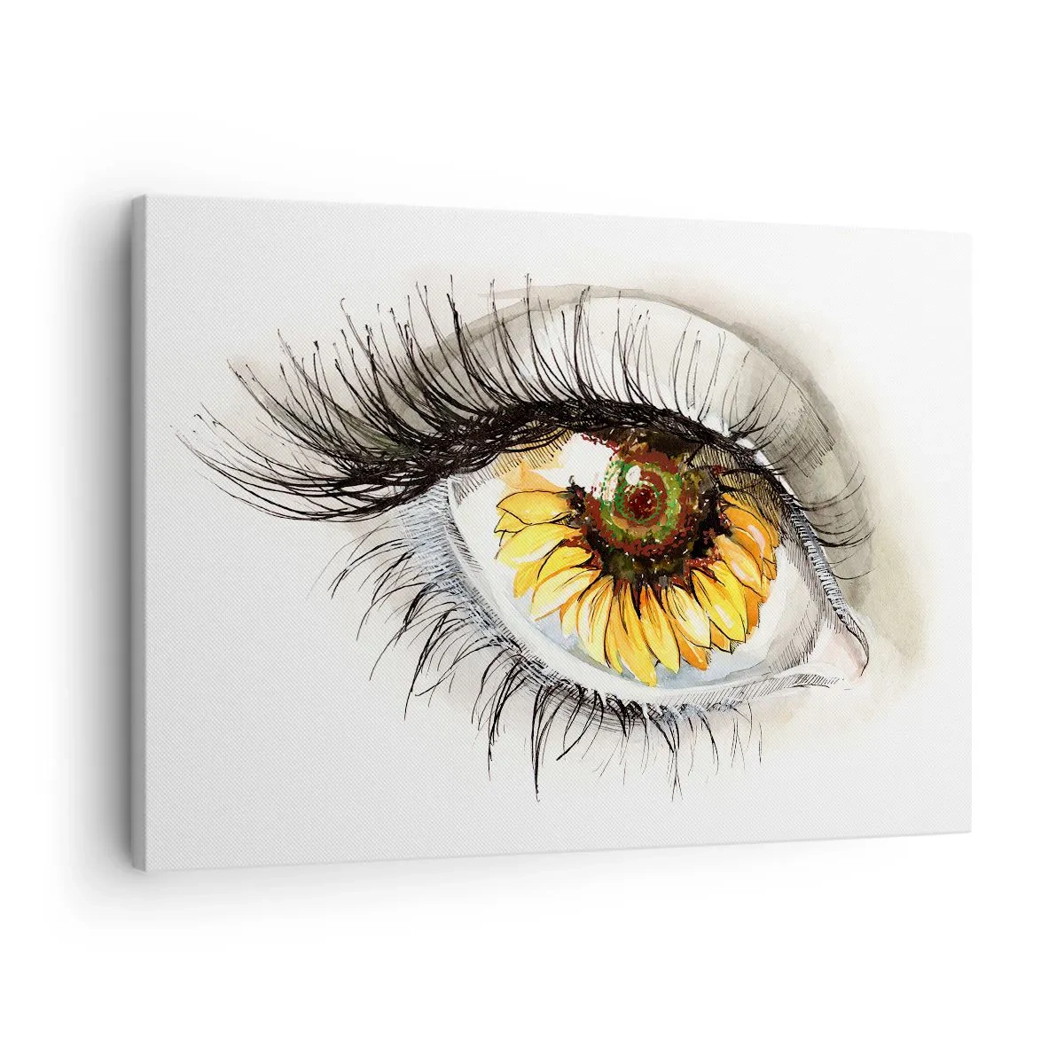 Lærredstryk - Billede på lærred - Kunstnerisk øje med en solsikkeformet iris - 70x50cm - Et look lige så varmt som sommeren - Moderne vægdekoration til stue og soveværelse ARTTOR