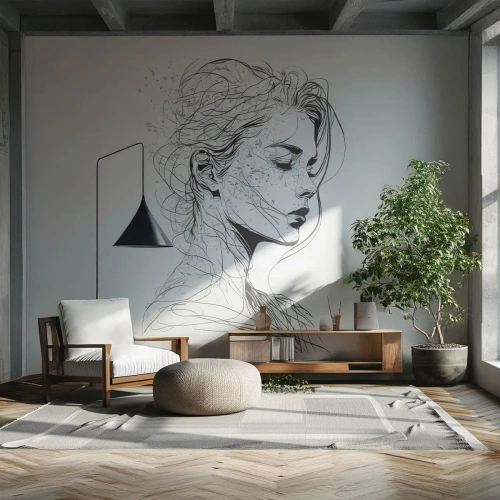 Fototapet Standard Eco - Portræt i drømmeri - Kvinde, Portræt, Linje - 250x175 cm