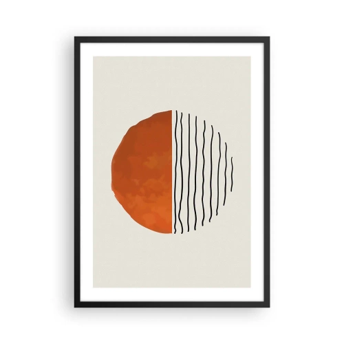 Plakat i sort ramme - Abstrakt cirkel med orange og lineær halvdel - 50x70cm - I en japansk atmosfære - Moderne vægdekoration til stue og soveværelse ARTTOR