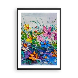Plakat i sort ramme - En blomsterkomposition malet med en tyk tekstur og levende farver - 50x70cm - Overhovedet ikke et stilleben - Moderne vægdekoration til stue og soveværelse ARTTOR