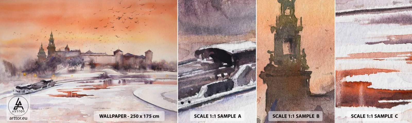 Prøve Fototapet Selvklæbende Deluxe Sticker - Kongelig solnedgang - Landskab, Landskab, Klassisk - 100x30 cm