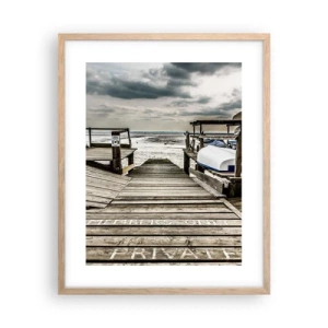 Plakat i ramme af lyst egetræ - Stranden i nord - 40x50 cm