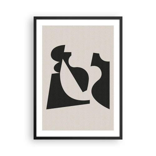 Plakat i sort ramme - Abstrakt geometrisk komposition i sort og beige - 50x70cm - Sammensæt din egen - Moderne vægdekoration til stue og soveværelse ARTTOR