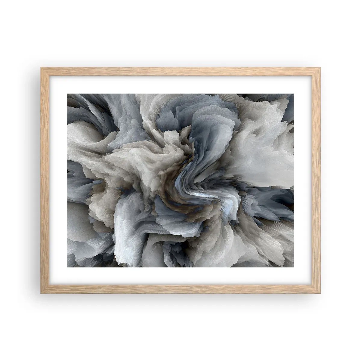 Plakat i ramme af lyst egetræ - Sten og blomst - 50x40 cm