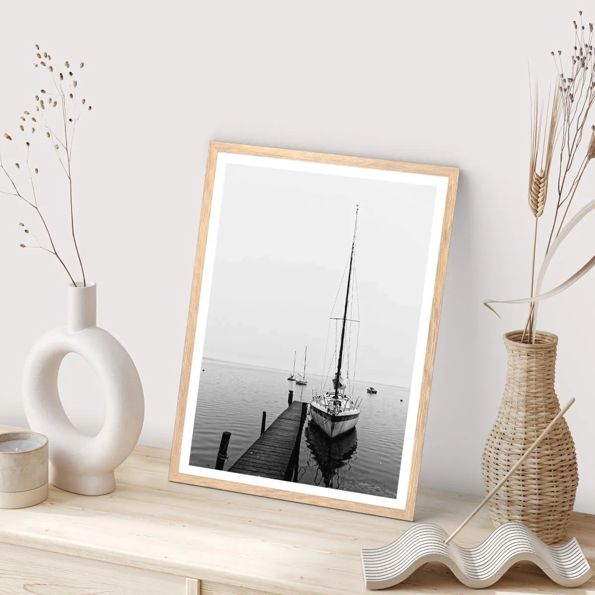 Plakat i ramme af lyst egetræ - Klar til afgang - 70x100 cm