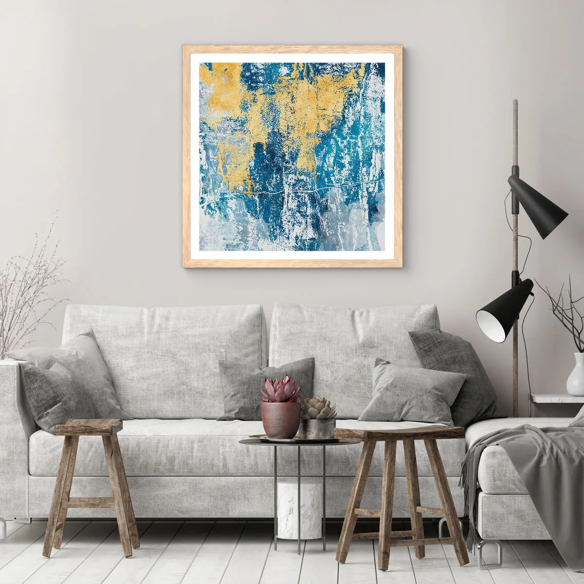 Plakat i ramme af lyst egetræ - En fredfyldt abstraktion - 40x40 cm