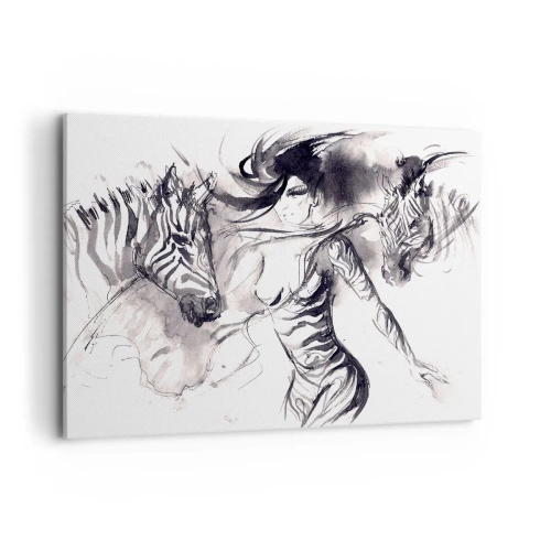 Lærredstryk - Billede på lærred - Danser med zebraer - 100x70 cm