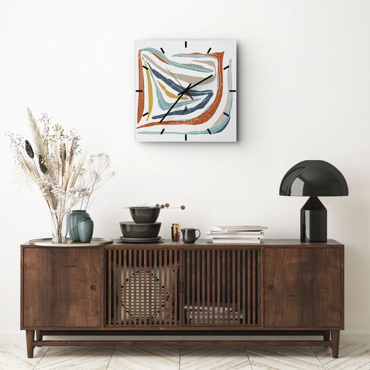 Vægur, Uret - Venligt smilende abstraktion - 40x40 cm