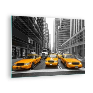 Billede på glas - Gule taxaer på gaderne i New York - 70x50cm - Det er os, der farver byen - Moderne vægdekoration til stue og soveværelse ARTTOR