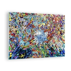 Billede på glas - Farverige abstrakte mønstre, der minder om farvet glas - 70x50cm - Dråbe af farvet glas - Moderne vægdekoration til stue og soveværelse ARTTOR