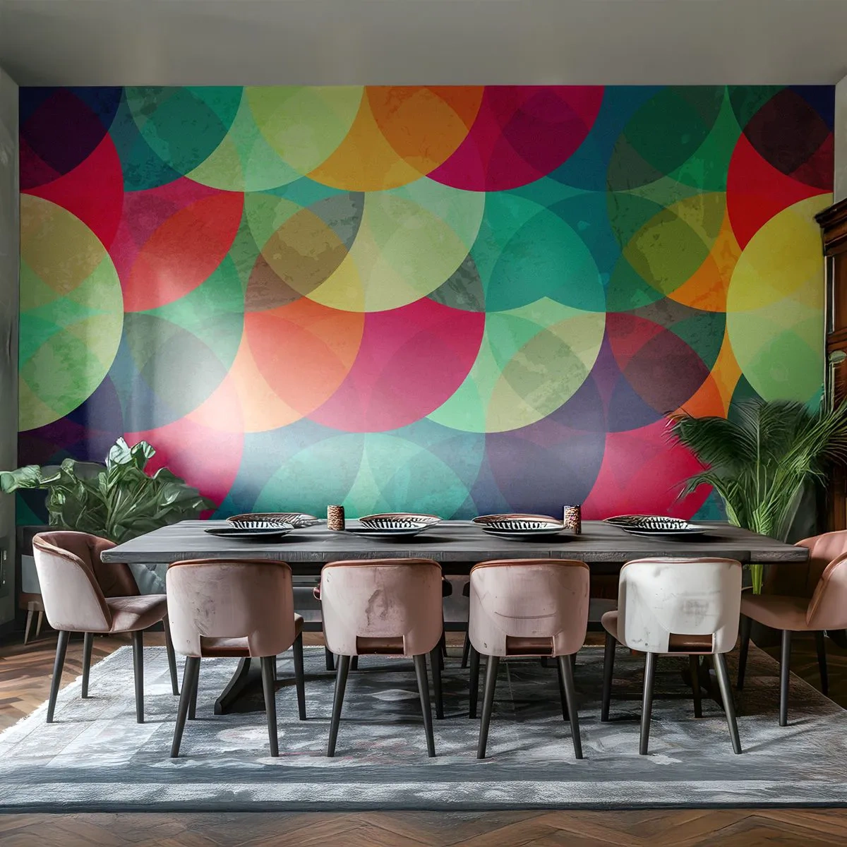 Fototapet Premium Canvas - Ind i regnbuens opstigning - Abstraktion, Stykke, Farverige cirkler - 250x175 cm