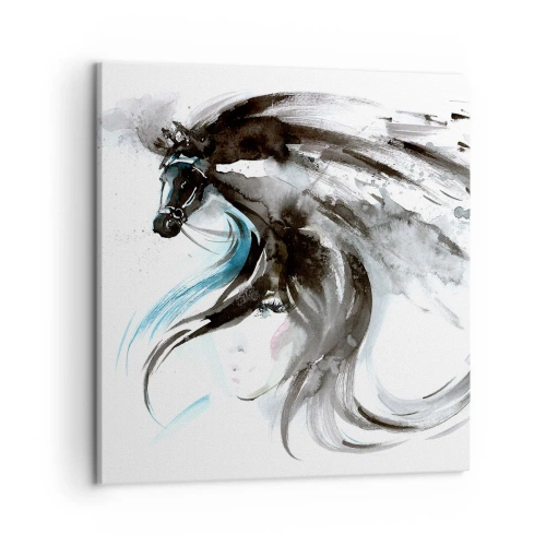 Lærredstryk - Billede på lærred - Den sorte prins' galop - 50x50 cm