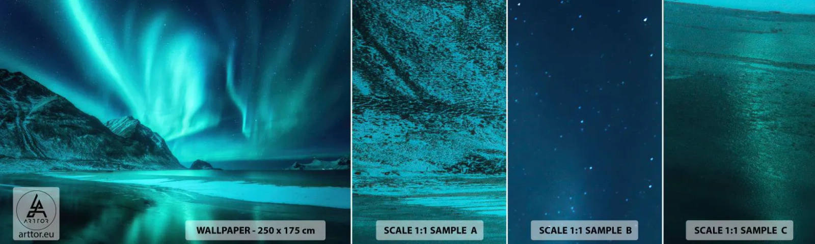 Fototapet Prøve Standard Eco - Nordens vidundere - Landskab, Nordpolen, Nordlys - 100x30 cm