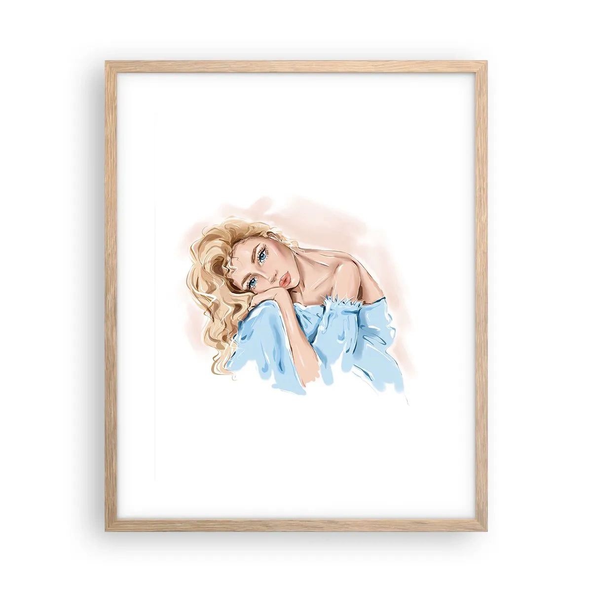 Plakat i ramme af lyst egetræ - Drømmende i blåt - 40x50 cm