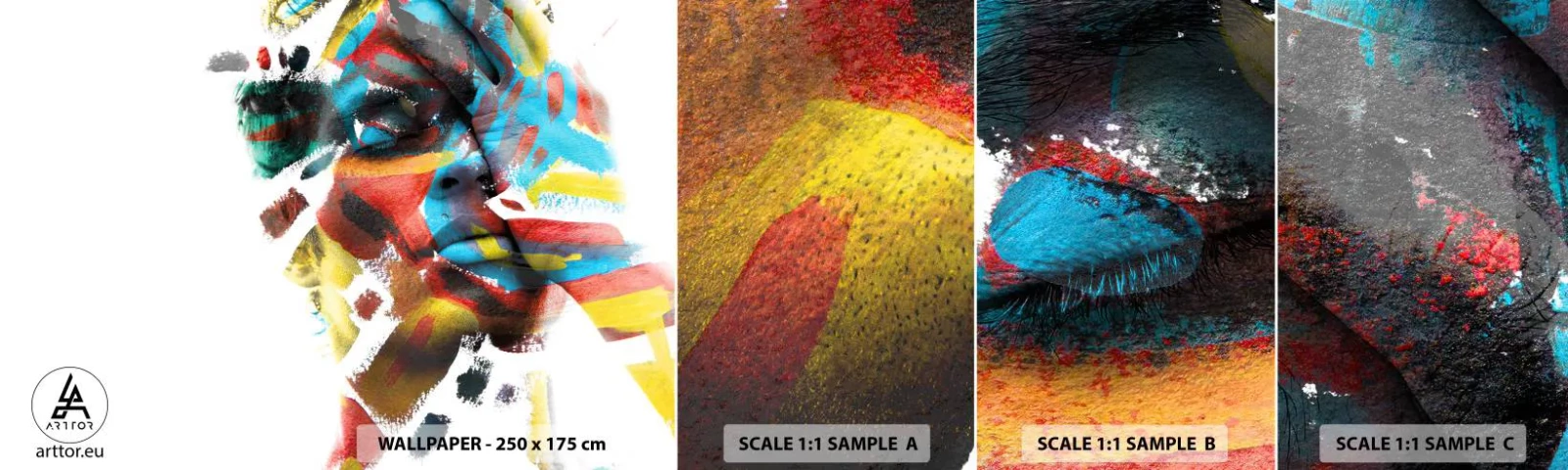 Prøve Fototapet Selvklæbende Deluxe Sticker - Farverig personlighed - Abstraktion, Stykke, Grafik - 100x30 cm