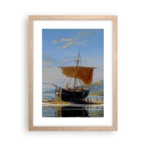 Plakat i ramme af lyst egetræ - Vand, jord, luft - 30x40 cm