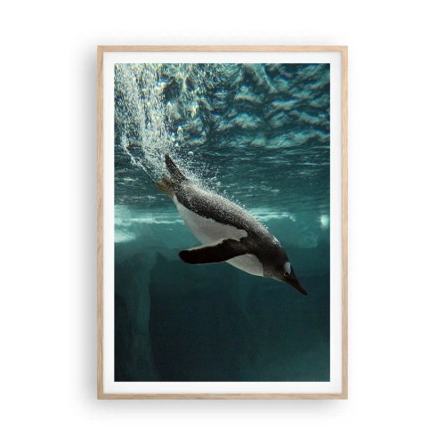 Plakat i ramme af lyst egetræ - Velkommen til min verden - 70x100 cm