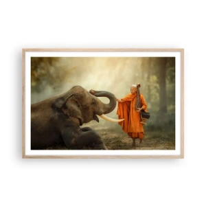 Plakat i ramme af lyst egetræ - Møde på ferien - 91x61 cm