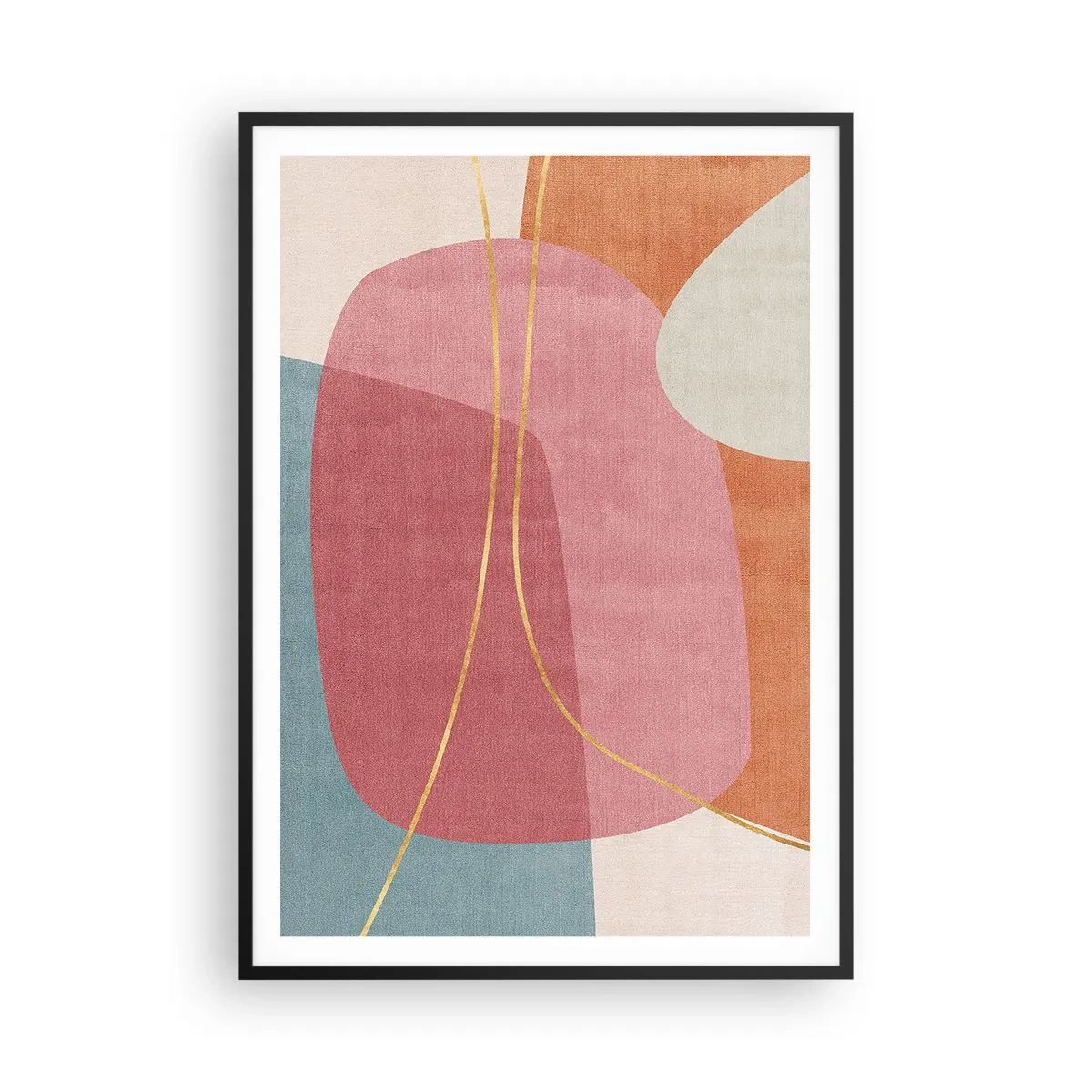 Plakat i sort ramme - Pastelkomposition med guldtråd - 70x100 cm