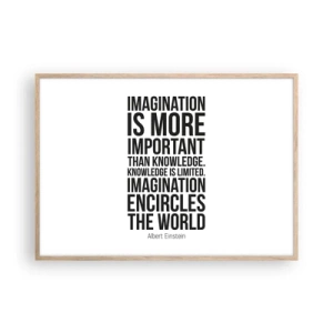 Plakat i ramme af lyst egetræ - Einstein om fantasiens kraft - 100x70 cm