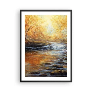 Plakat i sort ramme - En efterårsbæk omgivet af gyldne træer - 50x70cm - Gylden strøm - Moderne vægdekoration til stue og soveværelse ARTTOR