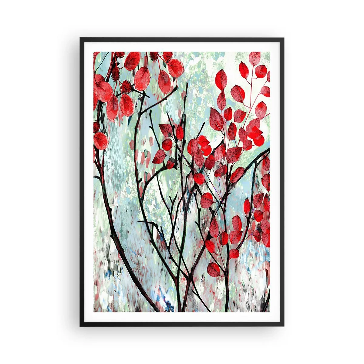 Plakat i sort ramme - Træ i skarlagenrødt - 70x100 cm