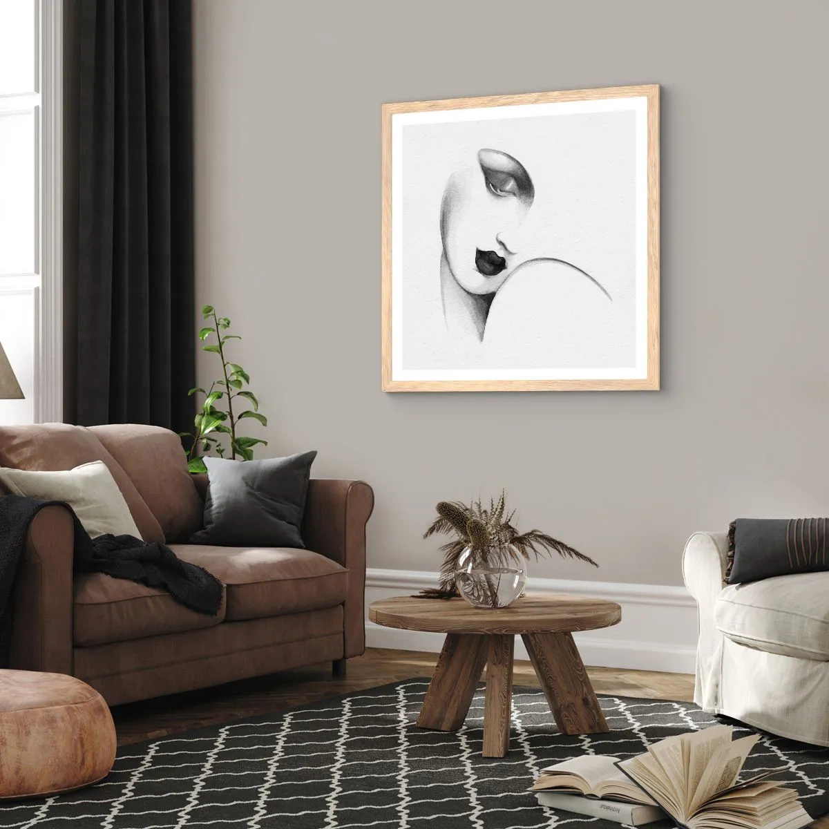 Plakat i ramme af lyst egetræ - I Lempickas stil - 40x40 cm